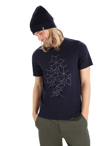 Midnight Navy Men's Icebreaker Merino Tech Lite II Short Sleeve Snowflake T Shirts | USA 1203OKIR